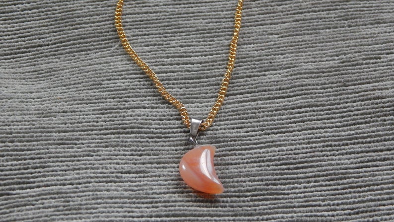 Crescent Gemstone Pendants on Gold Chain