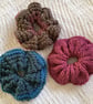 Hand Knitted Scrunchies Set of three Hair Scrunchy Bun Topper Bobbles Chimera