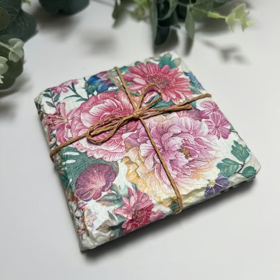 Slate Coasters Set of 2: Decoupage Pretty Pink Florals, Home Decor, Dining