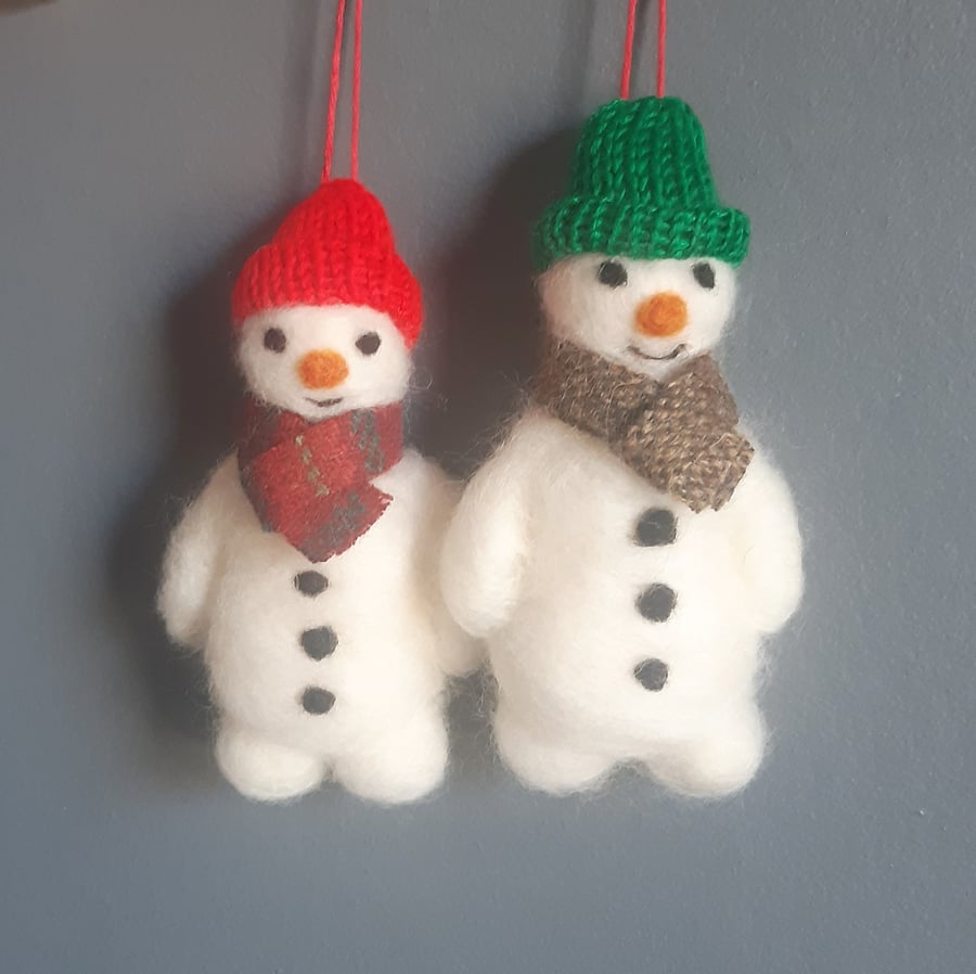 Needle felted snow man, Christmas ornament, Tree bauble, Hanging snow man 