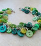 Green button bracelet with silver plated chain and toggle clasp - Image 5