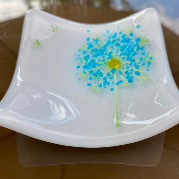 SALE! Handmade fused glass dandelion trinket dish 