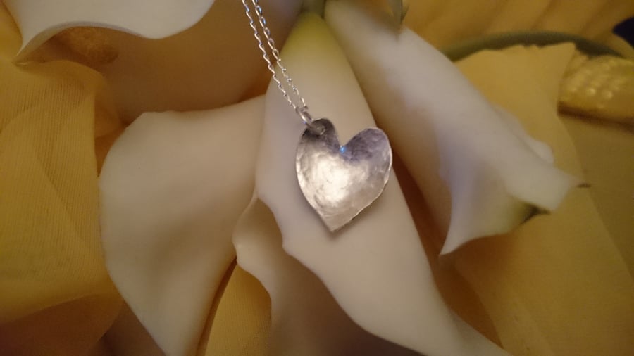 Sterling silver domed heart necklace