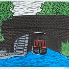A Canal in colour, original lino print