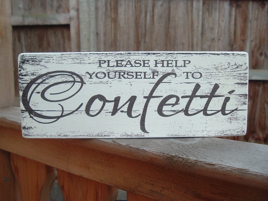 shabby chic vintage wedding confetti help yourself plaque sign