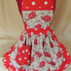 Vintage 50s Style Full Apron Pinny - Red & White Teapots (Polka Dot)