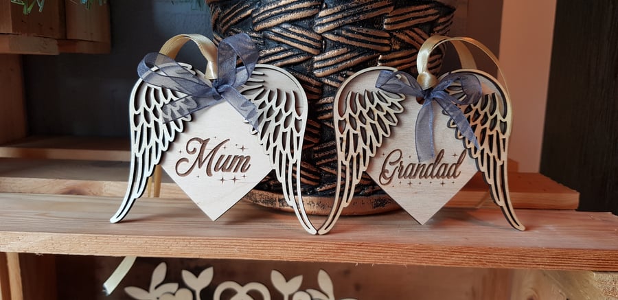 Rememrance angel wings personalised Christmas tree decoration 