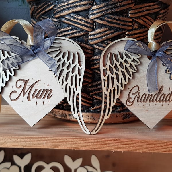 Rememrance angel wings personalised Christmas tree decoration 
