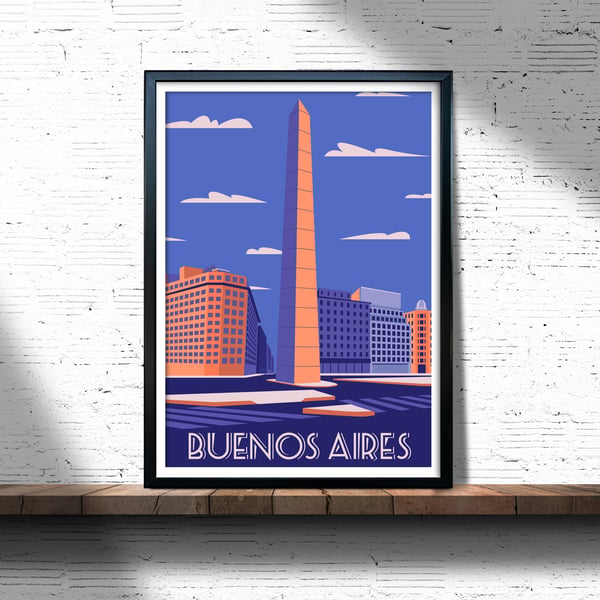 Buenos Aires retro travel poster, Buenos Aires city print, Argentina travel art