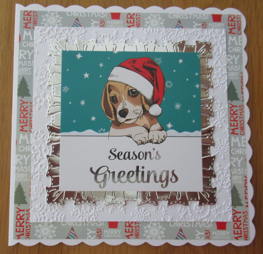 7x7" Dog in a Santa Hat - Christmas Card