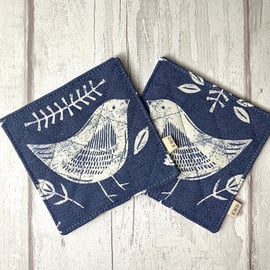 Coaster Set - Blue Folk Birds