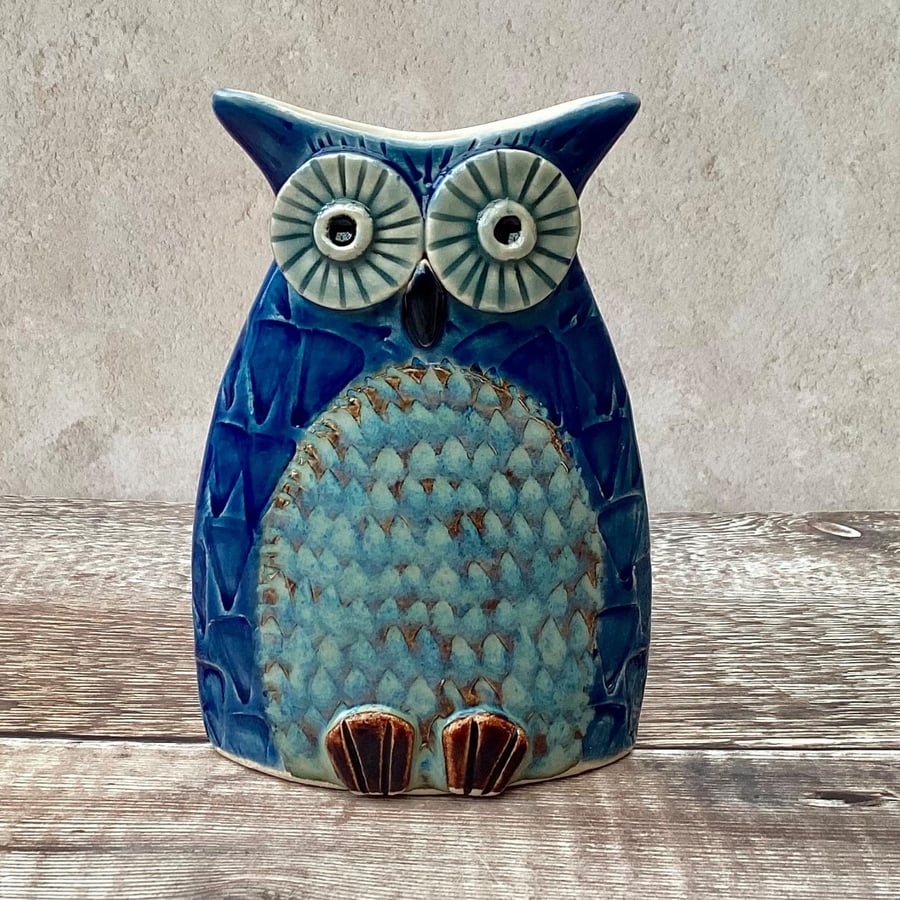 Owl pottery vase hand built stoneware pot