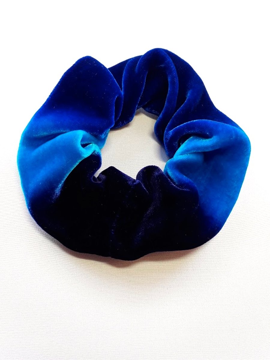 Hand painted blue ombre velvet hairband - scrunchie.
