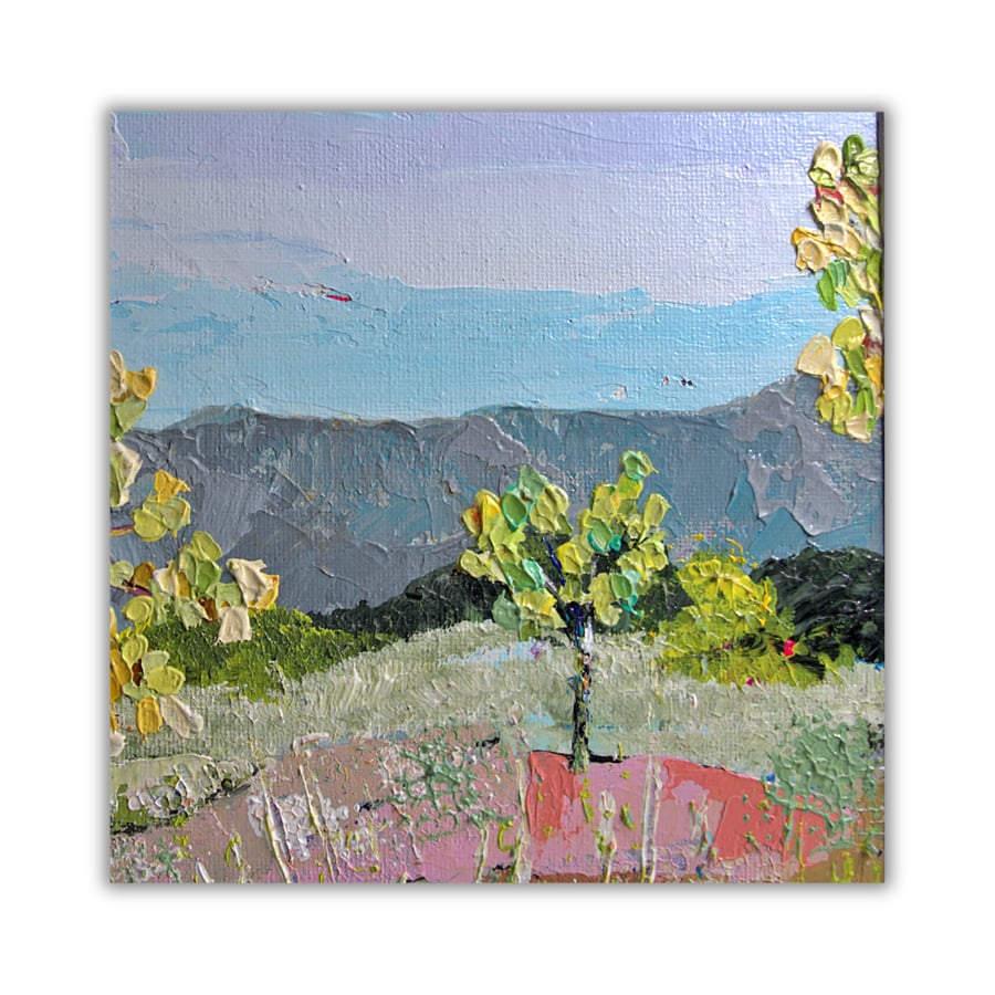 Landscape - mounted acrylic painting - trees - semi abstract - summer day 