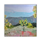 Landscape - mounted acrylic painting - trees - semi abstract - summer day 