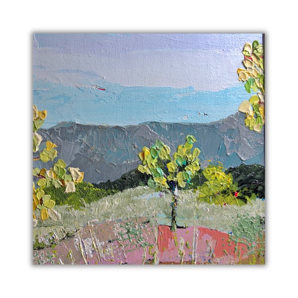 Landscape - mounted acrylic painting - trees - semi abstract - summer day 