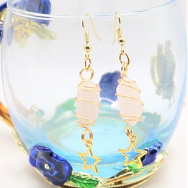 18K Gold Plated Rose Quartz Point Earrings