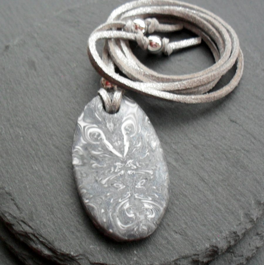 Silver and White Coloured Polymer Clay Pendant