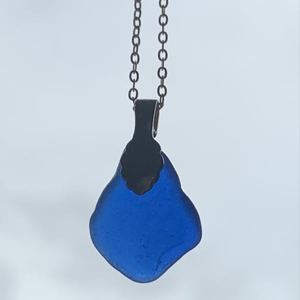 Sterling silver and cobalt blue seaglass pendant