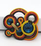 One of a kind soutache brooch colourful statement pin blue crystal handmade gift