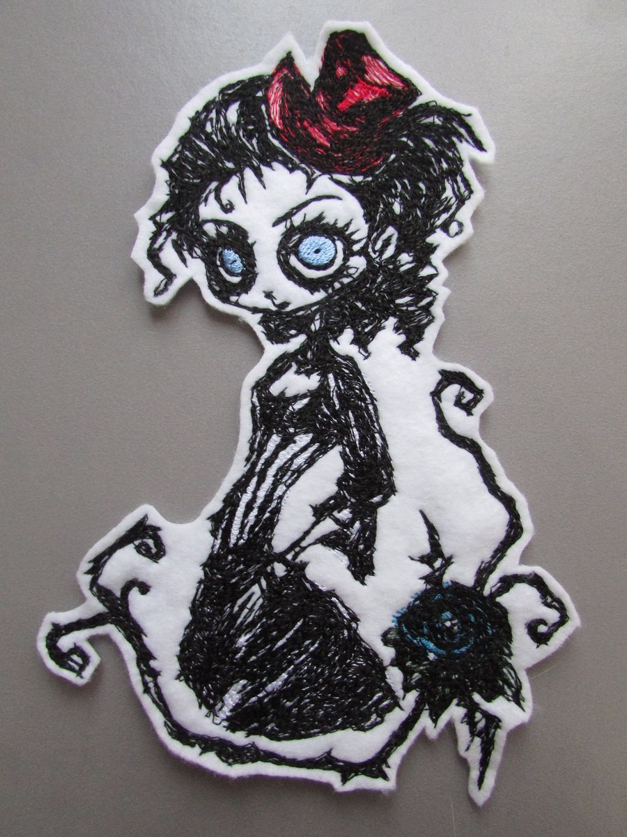 Goth Girl Embroidered Sew on Applique Patch