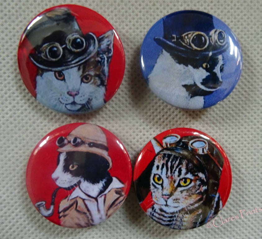 Steampunk Cats Animal Art Badges Buttons Pirate Cosplay