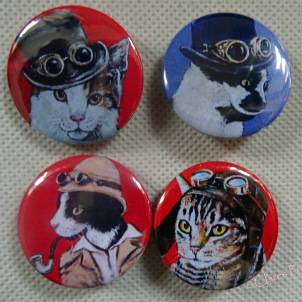Steampunk Cats Animal Art Badges Buttons Pirate Cosplay