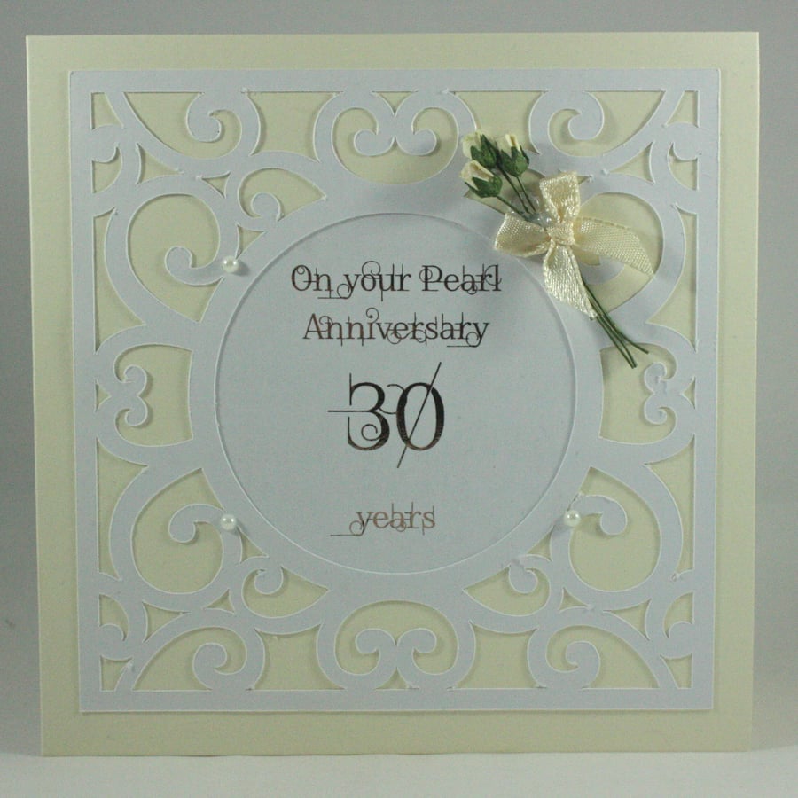 Handmade pearl wedding anniversary card, 30 years