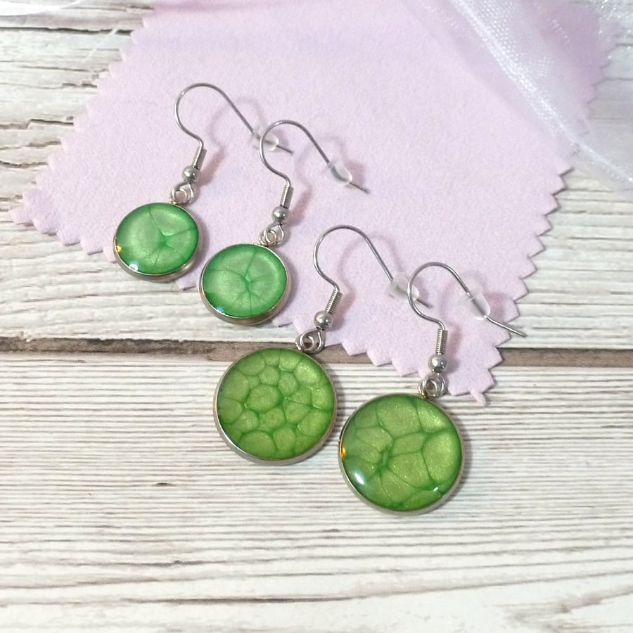 Bright emerald green dangle earrings, colourful summer earrings for women