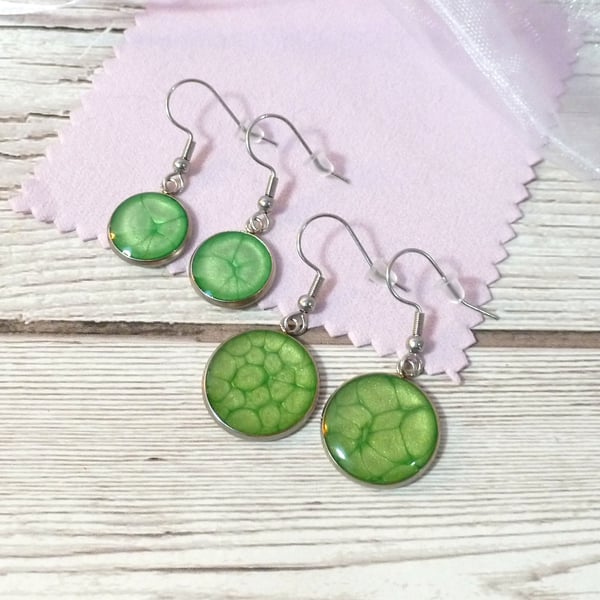 Bright emerald green dangle earrings, colourful summer earrings for women