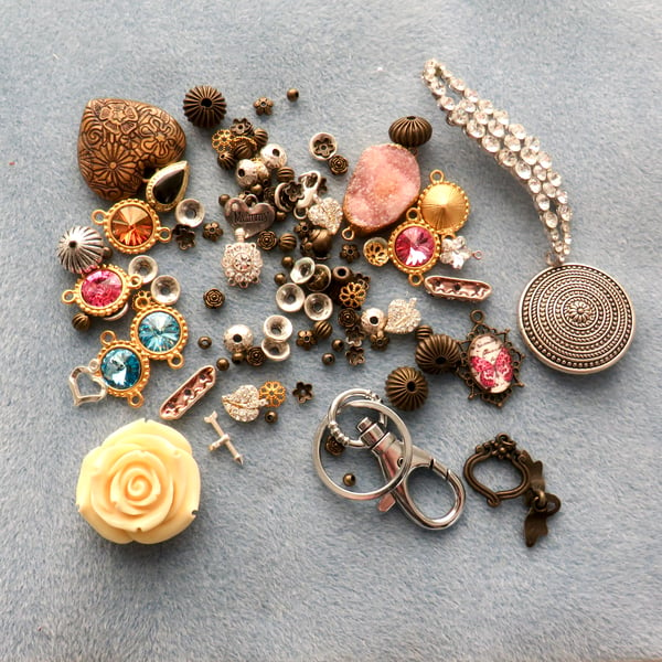Collection of assorted jewellery findings, embellishments and pendants