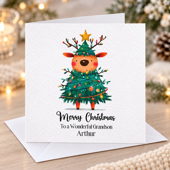 Deer Christmas Card Merry Christmas Daughter Son Granddaughter Grandson Niece