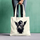 Bat Dark Assassin Girl With Wings Bag Tote Cotton Shopping Bag.