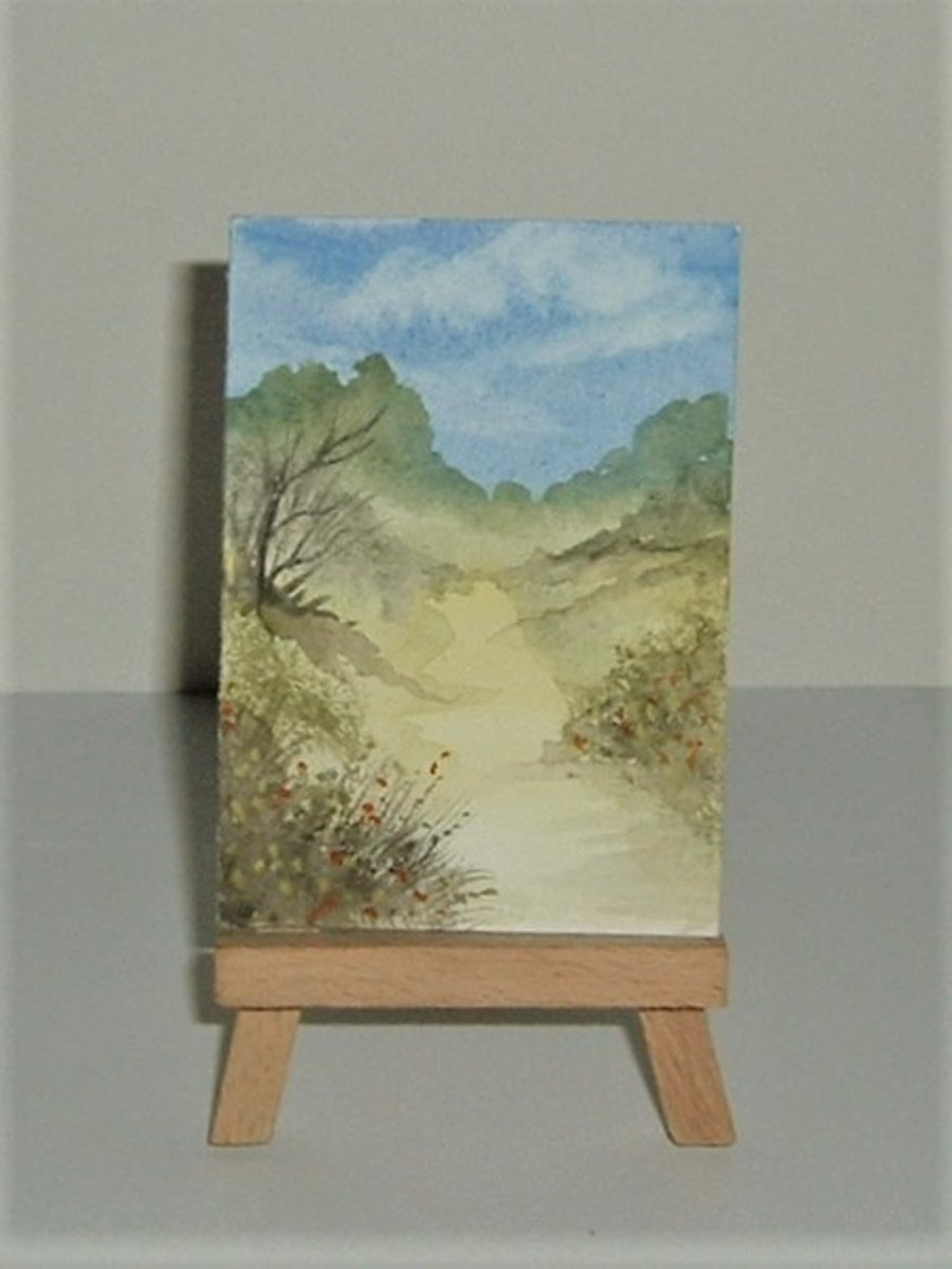 aceo original watercolour landscape art painting ( ref F 889 )