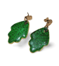 Hand Painted Ceramic Drop Earrings - Green Leaf