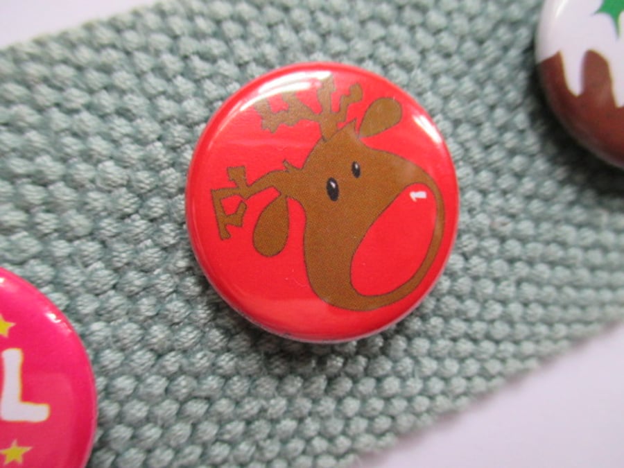 Rudolph red pin badge, Christmas jumper stocking filler children's gift