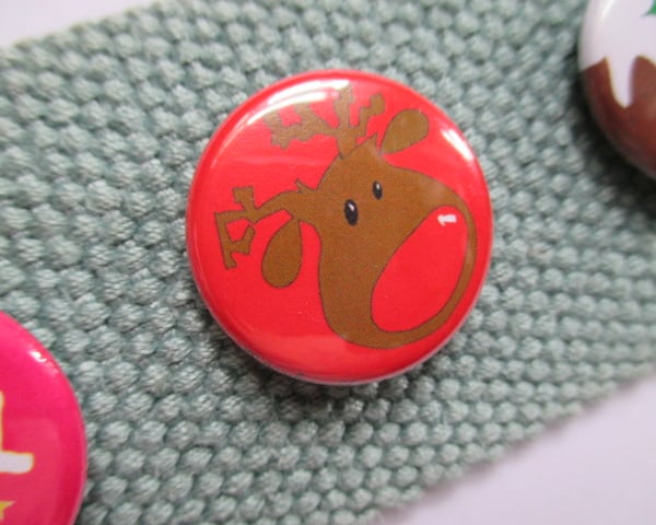 Rudolph red pin badge, Christmas jumper stocking filler children's gift