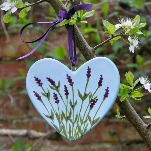 Lavender Heart Hanging Decoration - Hand Painted 