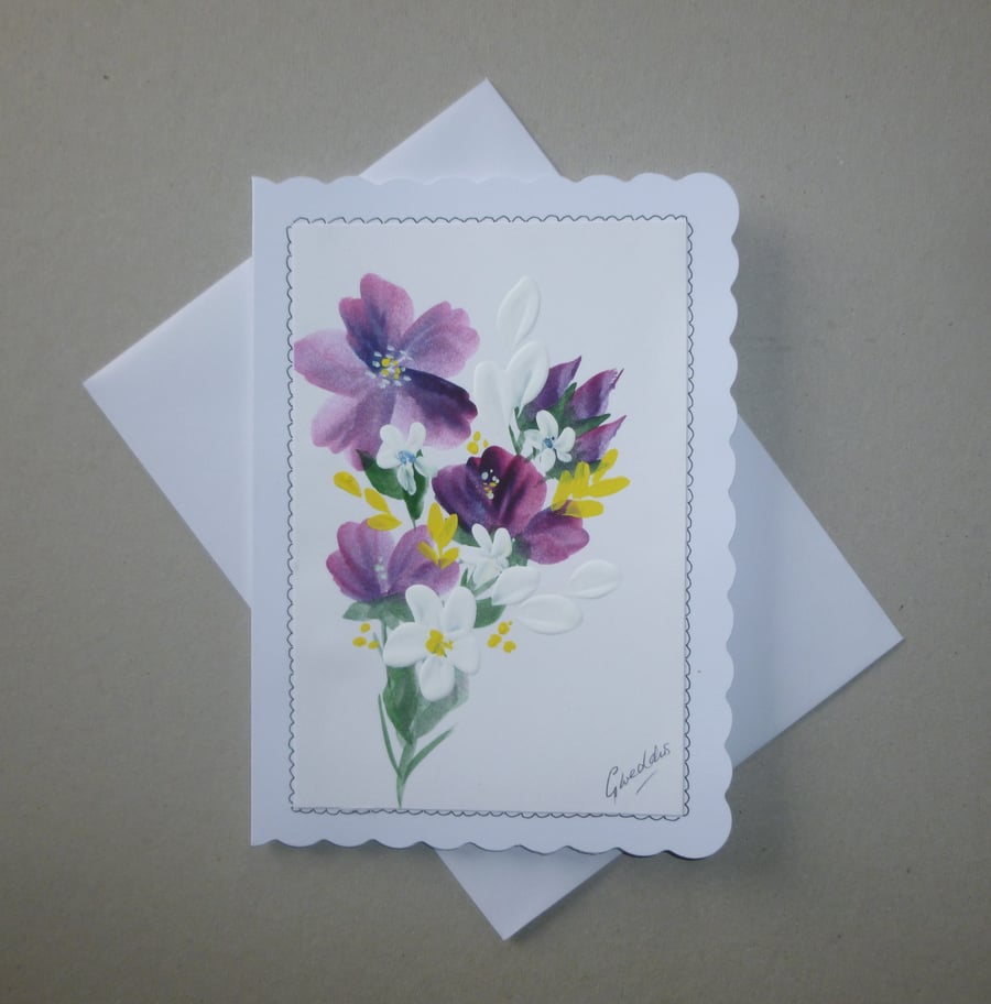 original art hand painted floral blank card ( ref FA 441 K1 )