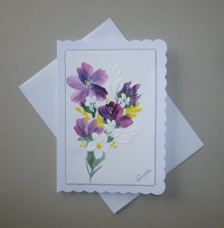 original art hand painted floral blank card ( ref FA 441 K1 )