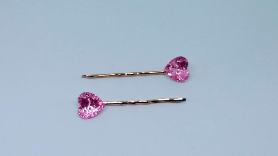 Pink shiny heart bobby pins hair clips