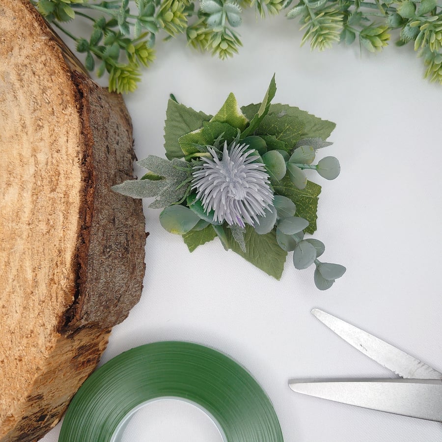 Pale Blue Thistle Buttonhole, Sea Holly Thistle, Eryngium Thistle, Faux Buttonho