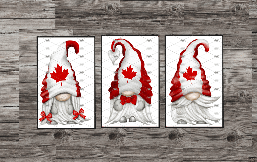 Maple Leaf Flag Gnome Prints, Set Of 3 Canada Gonk Prints, Gnome Custom Prints