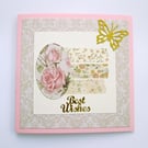 Pink floral vintage rose best wishes card for any occasion 