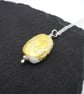 lampwork glass white and gold leaf pendant necklace, sterling silver chain