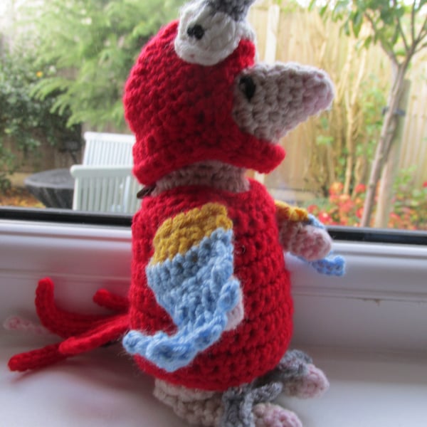 Crochet Amigurumi Mouse with 2 Mousefits :  a Great White Shark & Red Macaw