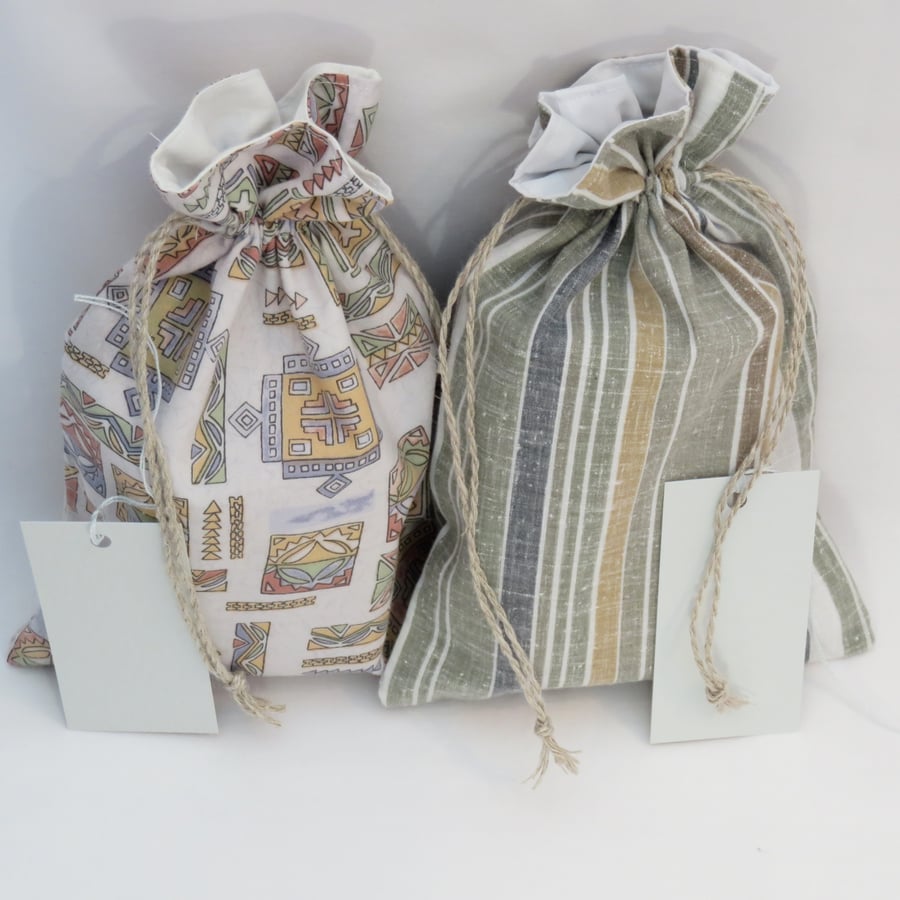 Drawstring Gift Bags, greys, with Gift Tags - gift, storage, small project