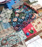Strawberry Red Bird Slow Stitching Kit large - vintage and reclaimed textiles