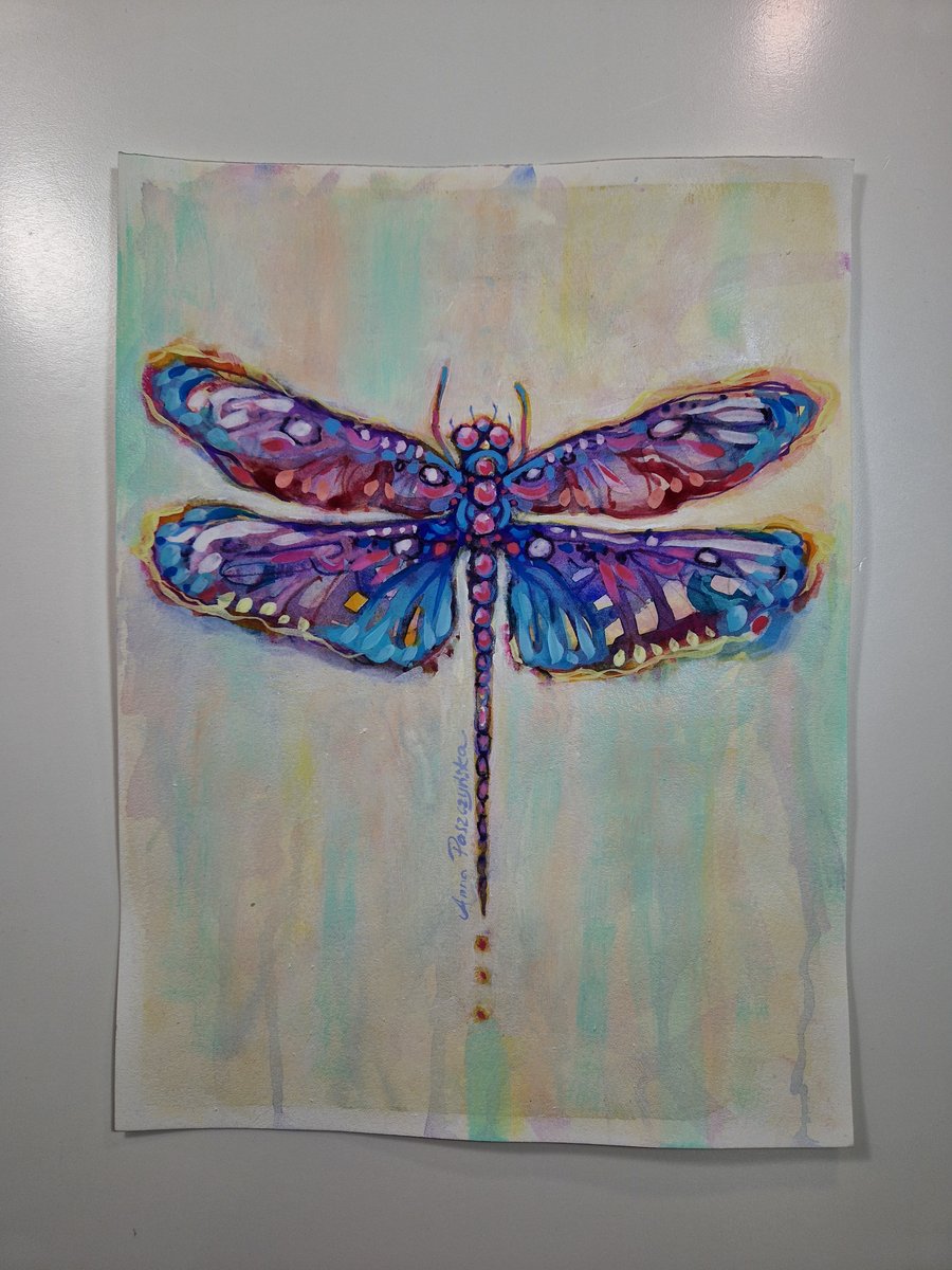 Watercolour & mixed media Painting, Magical Dragonfly, Nature Art, Wall Art