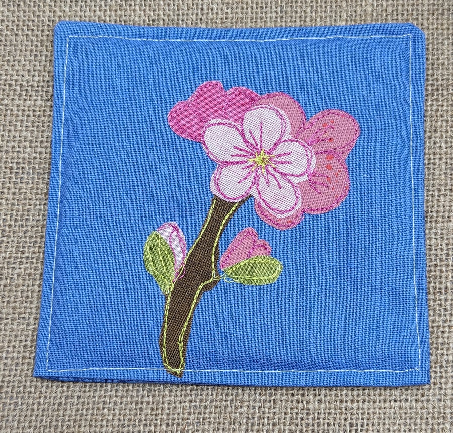 Cherry blossom fabric coaster (right leaning)
